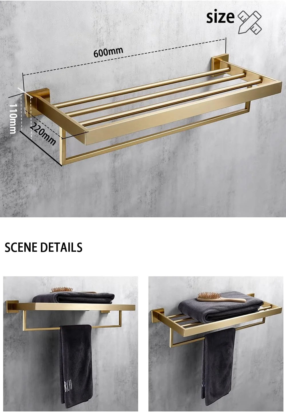 Luxury Gold Brushed Wall Mount Stainless Steel Clothe Hook Black Toilet Paper Holder Towel Bar Bathroom Decoration Accessories (BGs Tooth Cup)