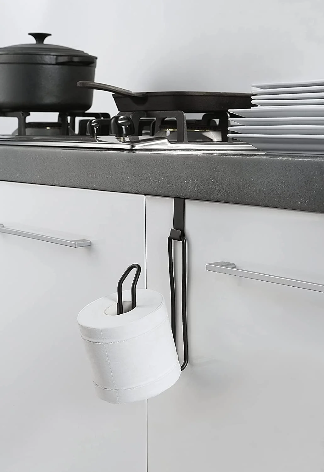 جا دستمال کاغذی توالت بوکلا، آویز فلزی، نگهدارنده رول دستمال کاغذی توالت، ظرف نگهدارنده 1 رول برای نگهداری و سازماندهی حمام - آویز (مشکی)