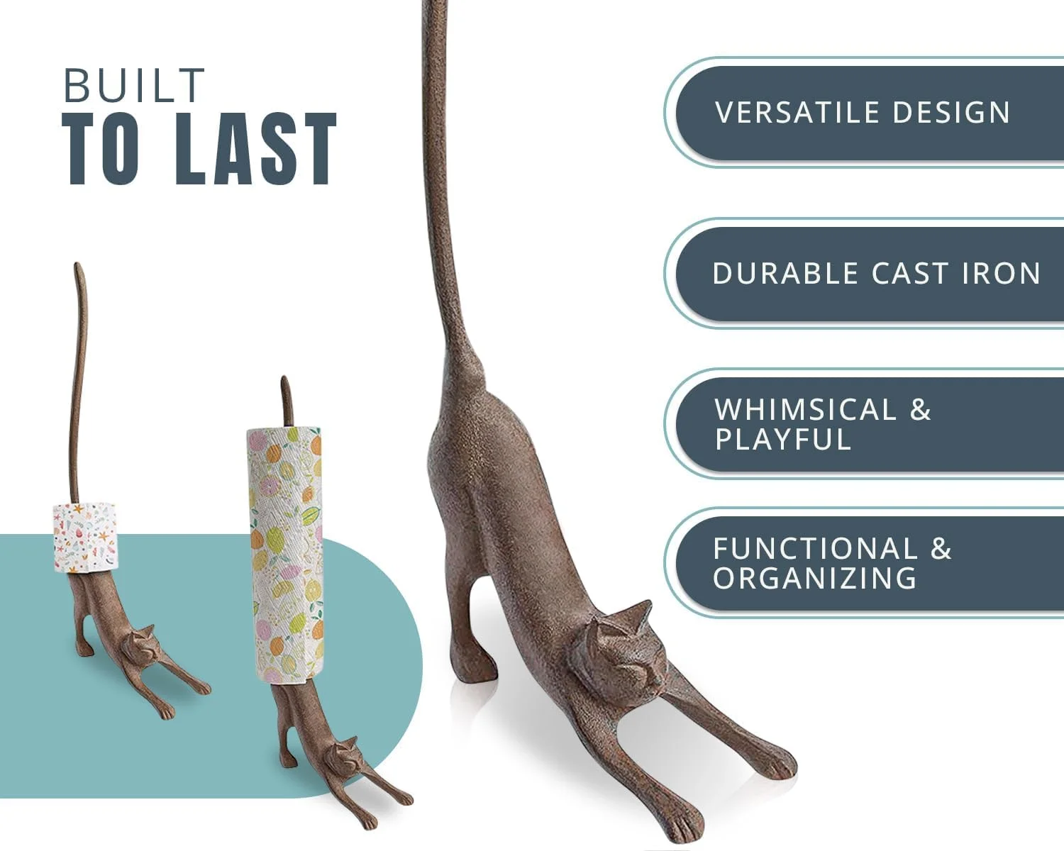 جا دستمال کاغذی یا نگهدارنده دستمال توالت تزئینی گربه یوگا Comfify - گربه ملوس در حالت "سگ رو به پایین" - پایه دستمال کاغذی چدنی - ذخیره سازی چدنی عتیقه - کاربردهای متعدد - ارتفاع 48 سانتی متر.