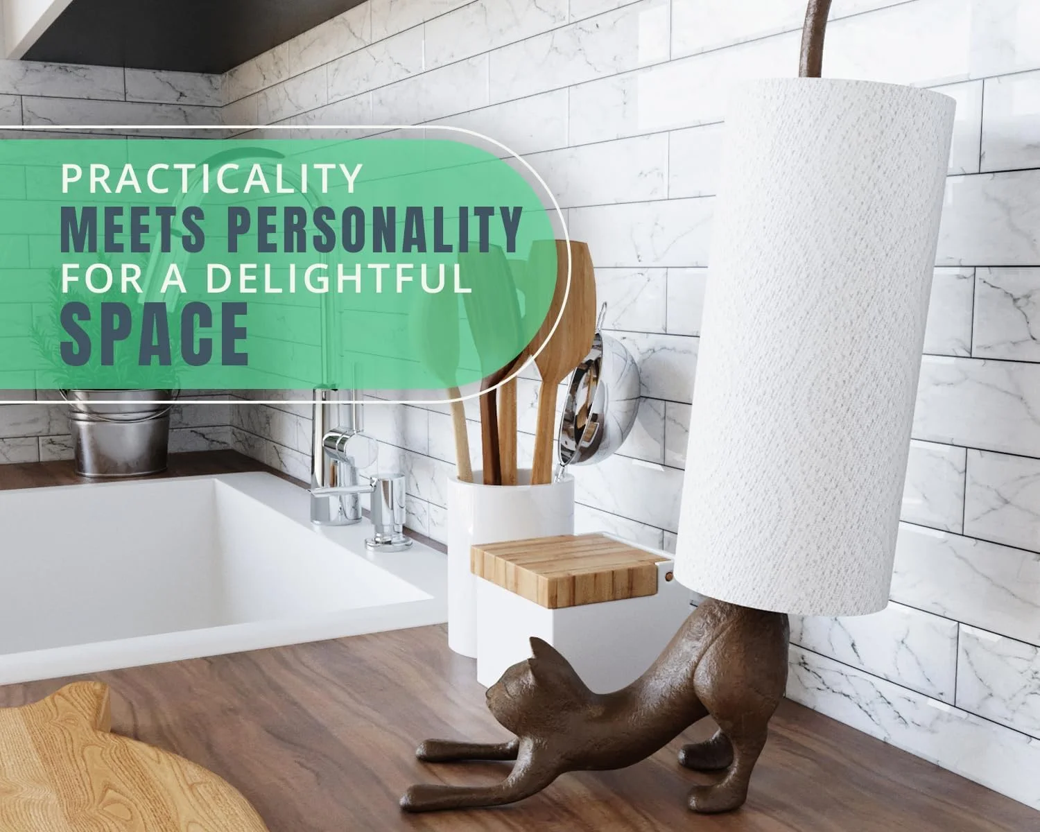 جا دستمال کاغذی یا نگهدارنده دستمال توالت تزئینی گربه یوگا Comfify - گربه ملوس در حالت "سگ رو به پایین" - پایه دستمال کاغذی چدنی - ذخیره سازی چدنی عتیقه - کاربردهای متعدد - ارتفاع 48 سانتی متر.