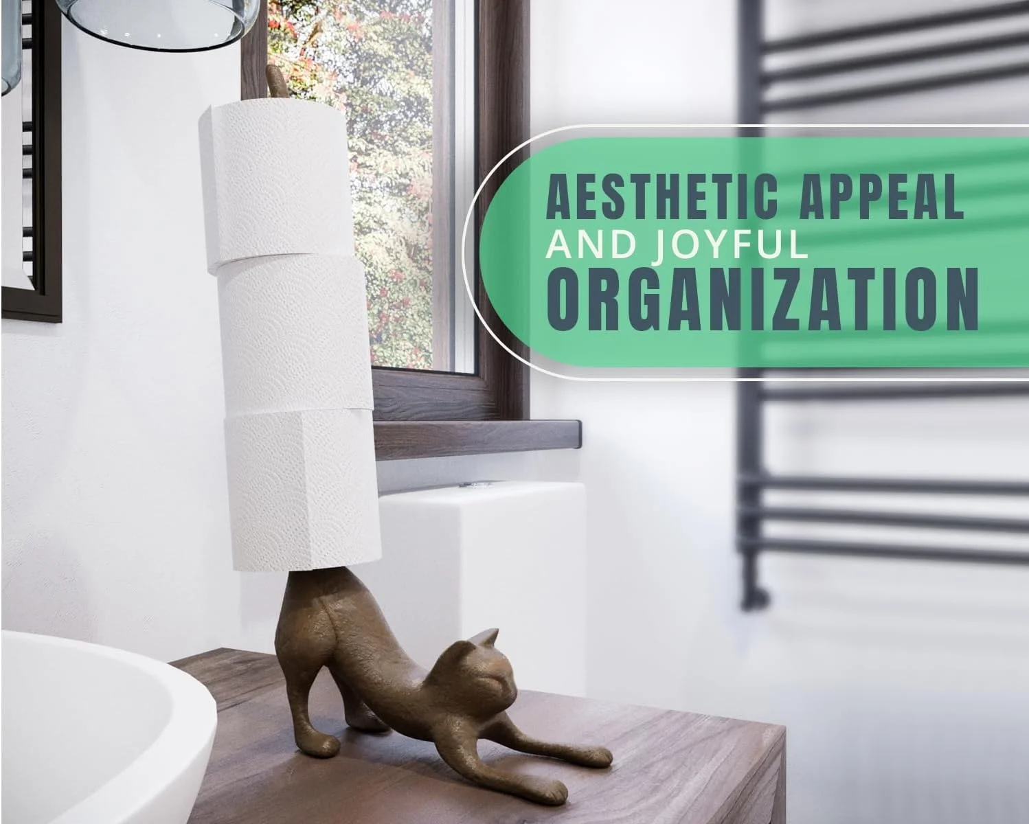 جا دستمال کاغذی یا نگهدارنده دستمال توالت تزئینی گربه یوگا Comfify - گربه ملوس در حالت "سگ رو به پایین" - پایه دستمال کاغذی چدنی - ذخیره سازی چدنی عتیقه - کاربردهای متعدد - ارتفاع 48 سانتی متر.