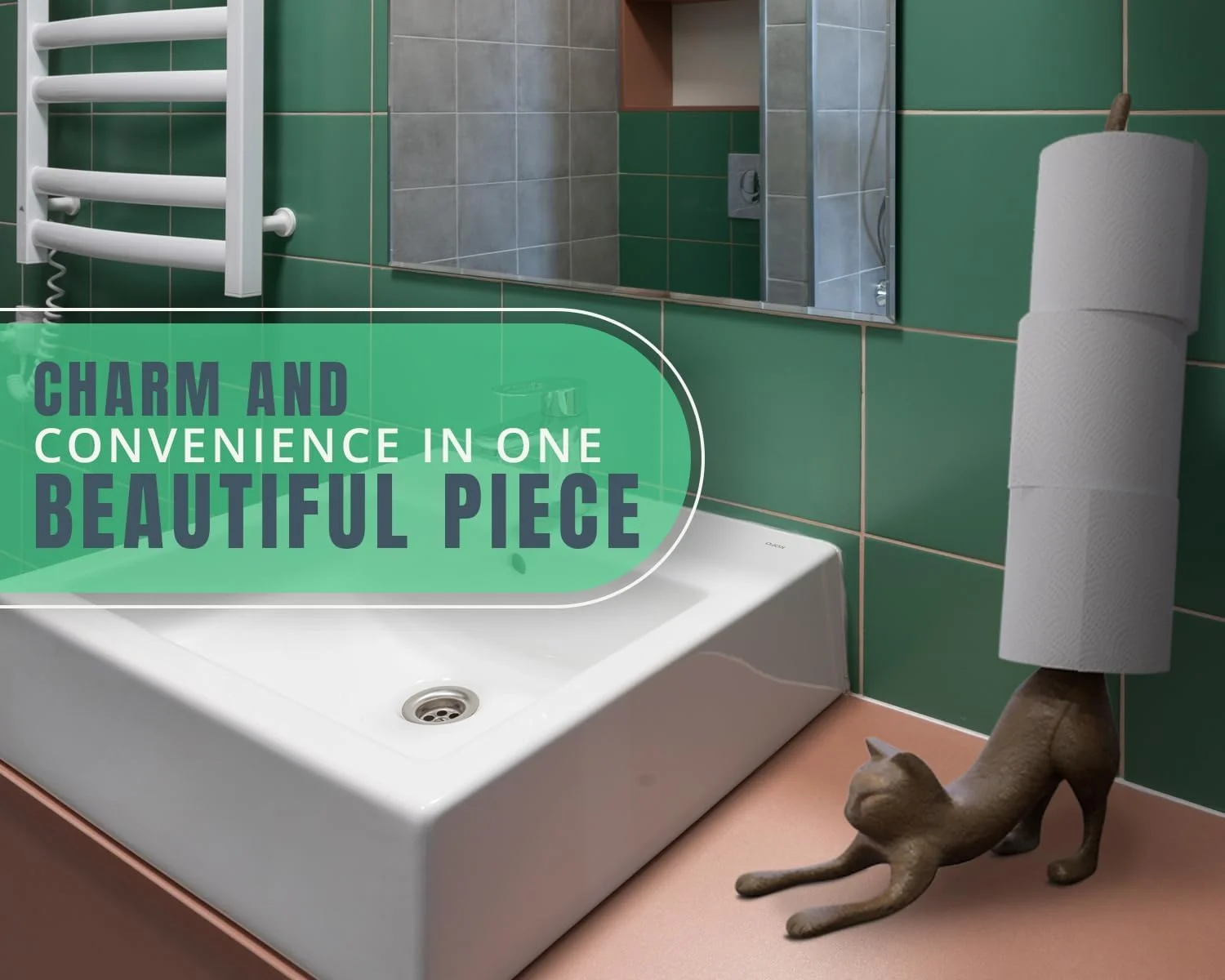 جا دستمال کاغذی یا نگهدارنده دستمال توالت تزئینی گربه یوگا Comfify - گربه ملوس در حالت "سگ رو به پایین" - پایه دستمال کاغذی چدنی - ذخیره سازی چدنی عتیقه - کاربردهای متعدد - ارتفاع 48 سانتی متر.