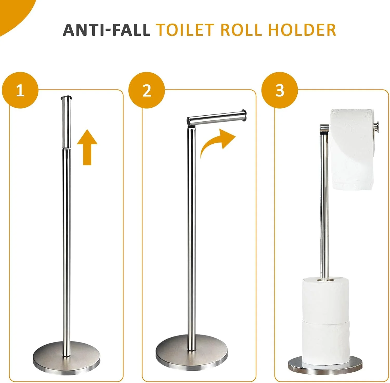 جا دستمال توالت کریستال ایستاده - جا کاغذی توالت استیل 2 در 1، ظرفیت نگهداری تا 4 رول دستمال توالت - پایه دستمال توالت بدون نیاز به سوراخکاری - نقره ای