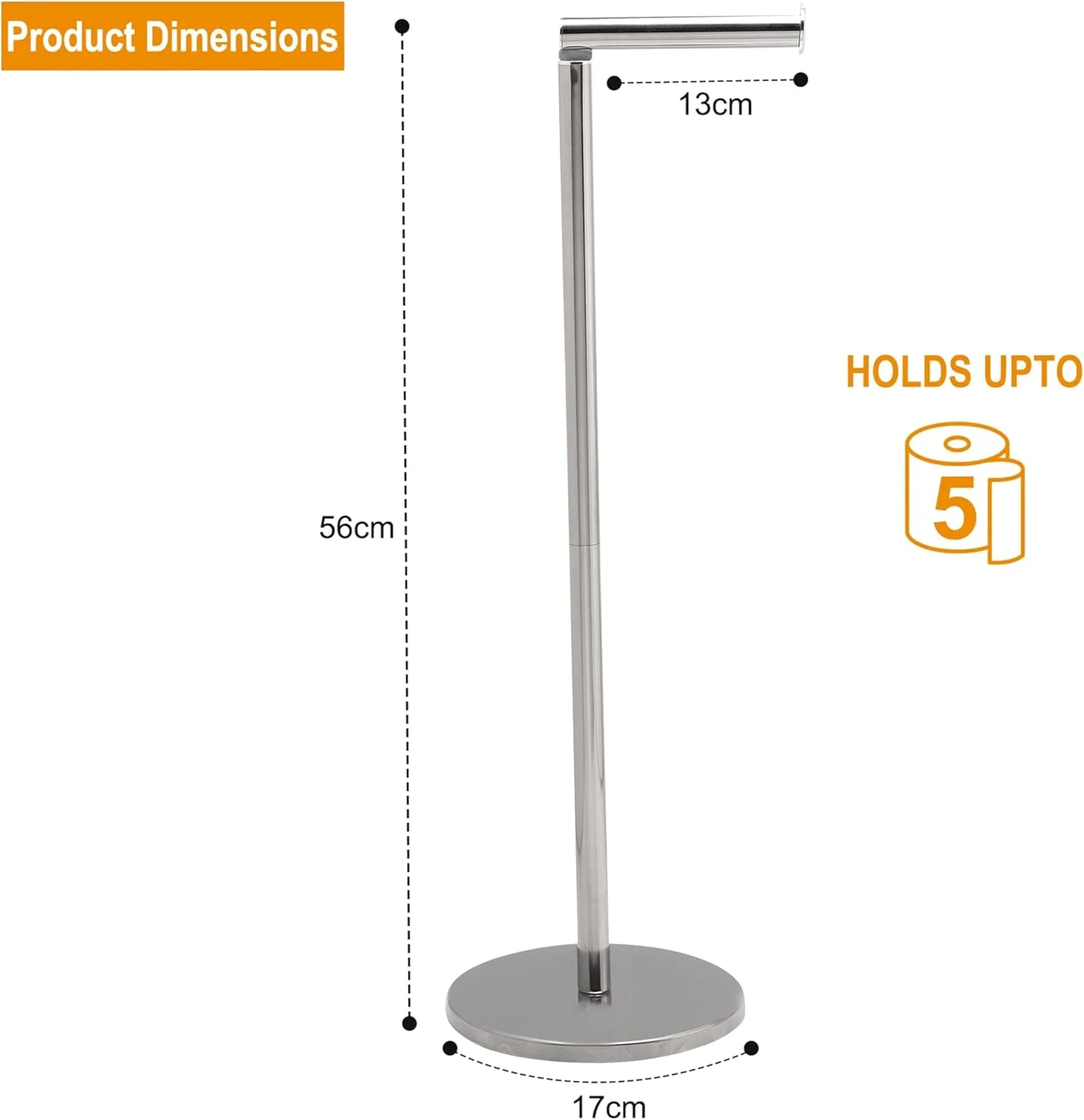 جا دستمال توالت کریستال ایستاده - جا کاغذی توالت استیل 2 در 1، ظرفیت نگهداری تا 4 رول دستمال توالت - پایه دستمال توالت بدون نیاز به سوراخکاری - نقره ای