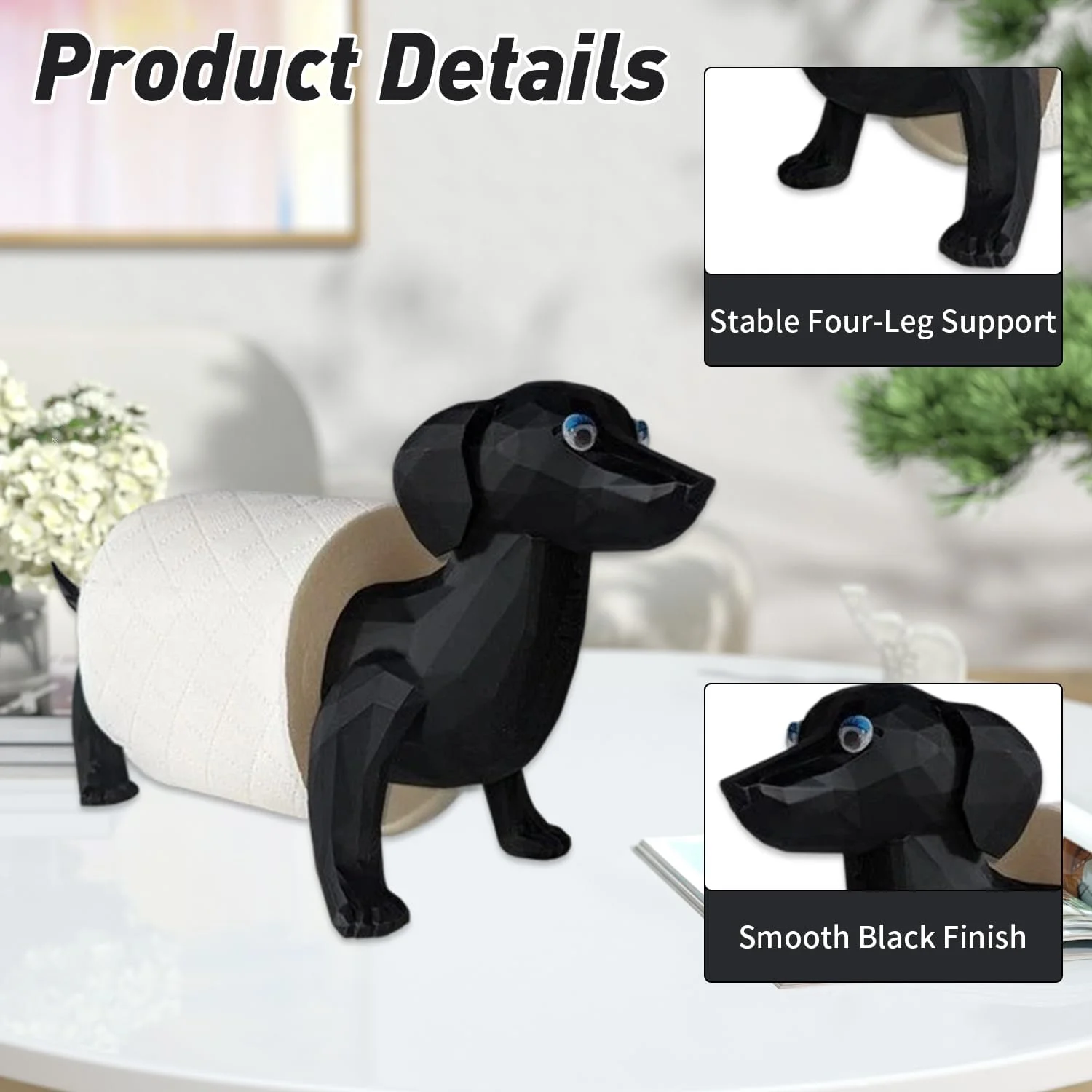 جا دستمال توالت طرح سگ داشوند ایستاده، جا دستمال کاغذی خنده دار طرح سگ داشوند مشکی، جا دستمال توالت جدید طرح سگ داشوند برای دکور حمام، استند نگهداری رول دستمال کاغذی فانتزی، هدیه های منحصر به فرد طرح سگ داشوند، سگ بامزه