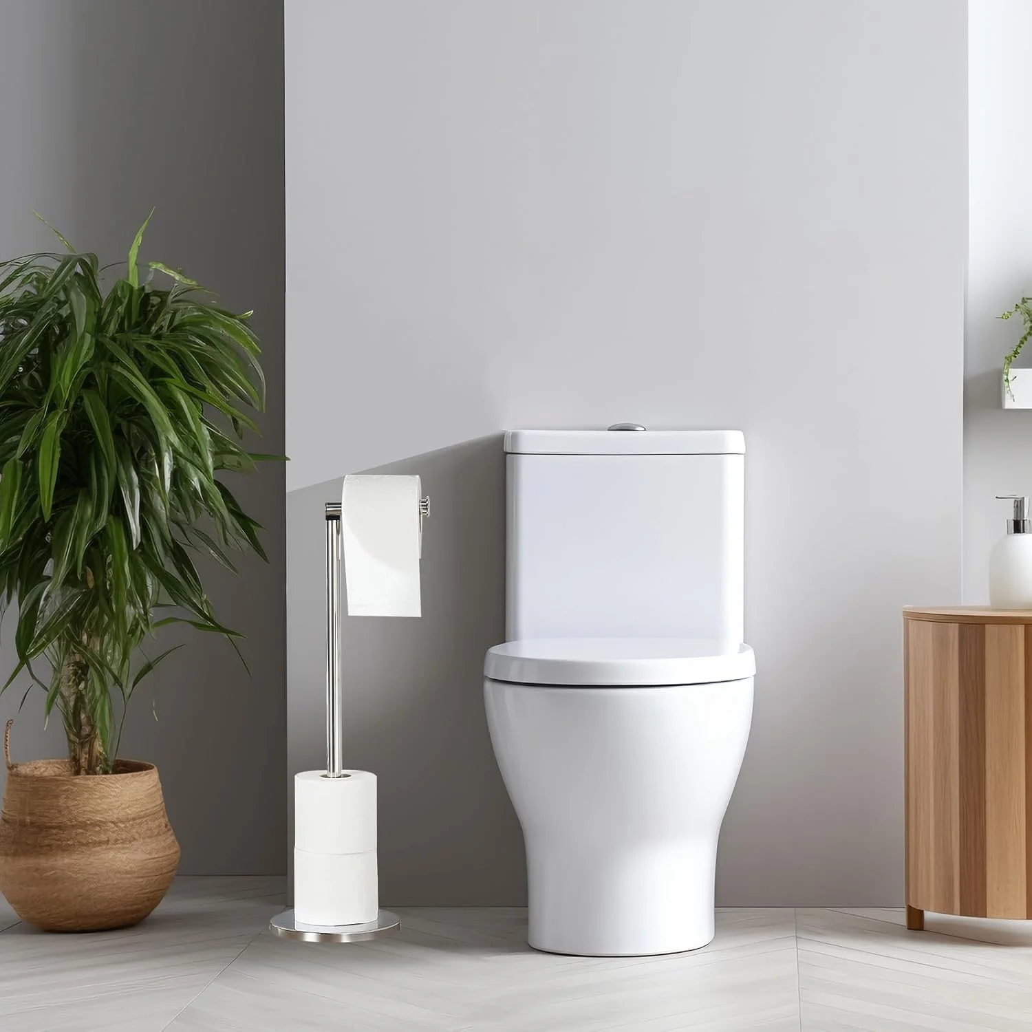 جا دستمال توالت کریستال ایستاده - جا کاغذی توالت استیل 2 در 1، ظرفیت نگهداری تا 4 رول دستمال توالت - پایه دستمال توالت بدون نیاز به سوراخکاری - نقره ای