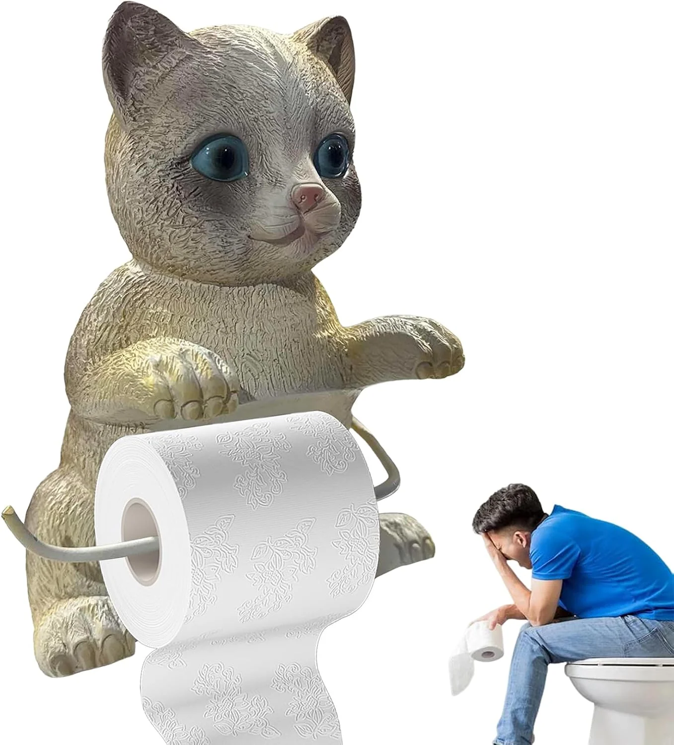 جا دستمال کاغذی توالت فانتزی - استند نگهدارنده دستمال کاغذی طرح گربه | لوازم جانبی رزینی حمام، نصب دیواری، پخش کننده دستمال کاغذی فانتزی، مجسمه حیوانات بدون نیاز به سوراخکاری برای حمام و آشپزخانه