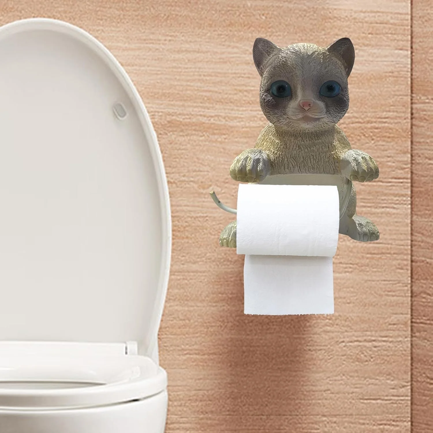 جا دستمال کاغذی توالت فانتزی - استند نگهدارنده دستمال کاغذی طرح گربه | لوازم جانبی رزینی حمام، نصب دیواری، پخش کننده دستمال کاغذی فانتزی، مجسمه حیوانات بدون نیاز به سوراخکاری برای حمام و آشپزخانه