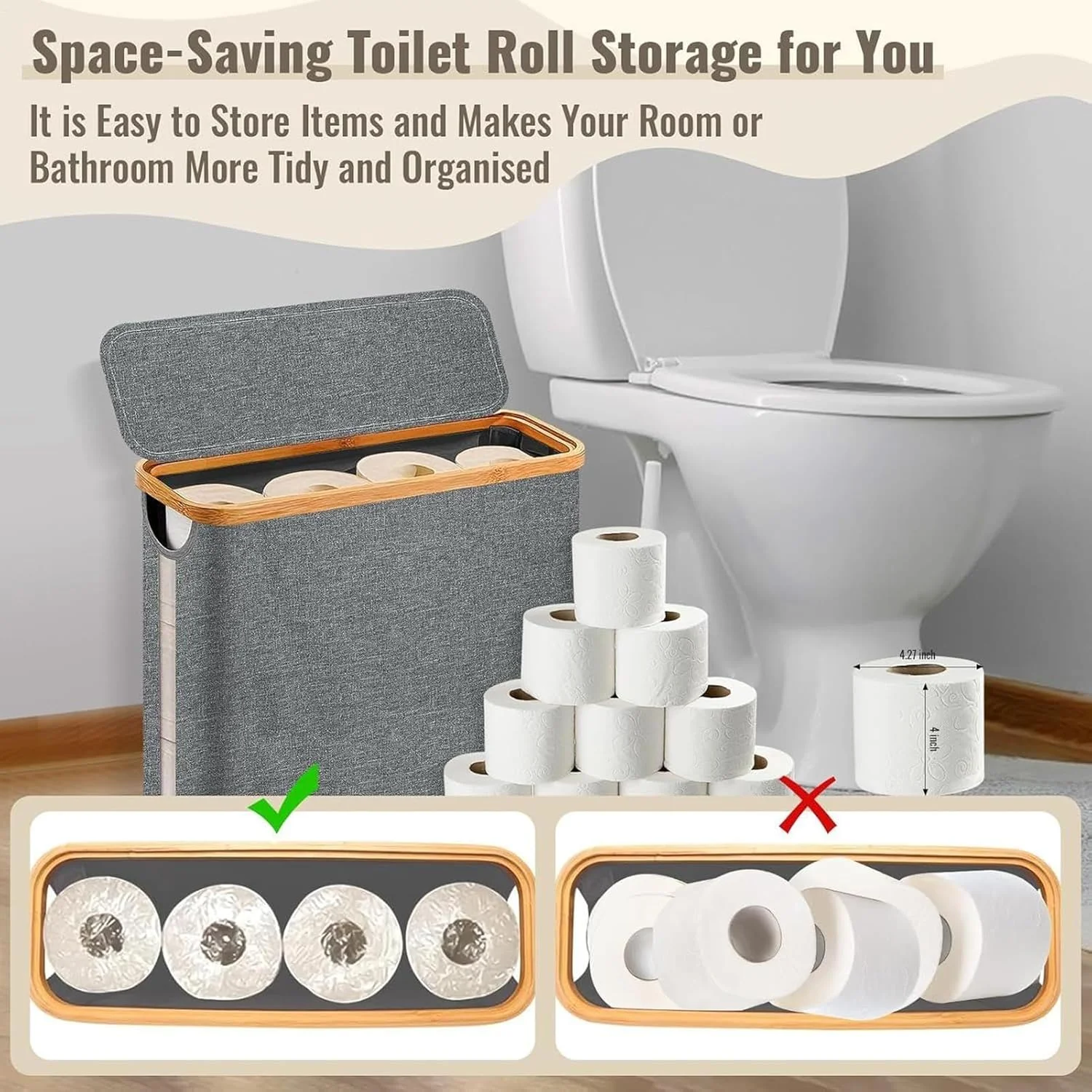 نگهدارنده کاغذ توالت حمام | سازمان دهنده نگهدارنده کاغذ توالت کابینتی - سبد ضد آب برای کشوها، قفسه، میز، گوشه، حوله، سینک، دیوار، خوابگاه، خانه، لباسشویی، سرویس بهداشتی