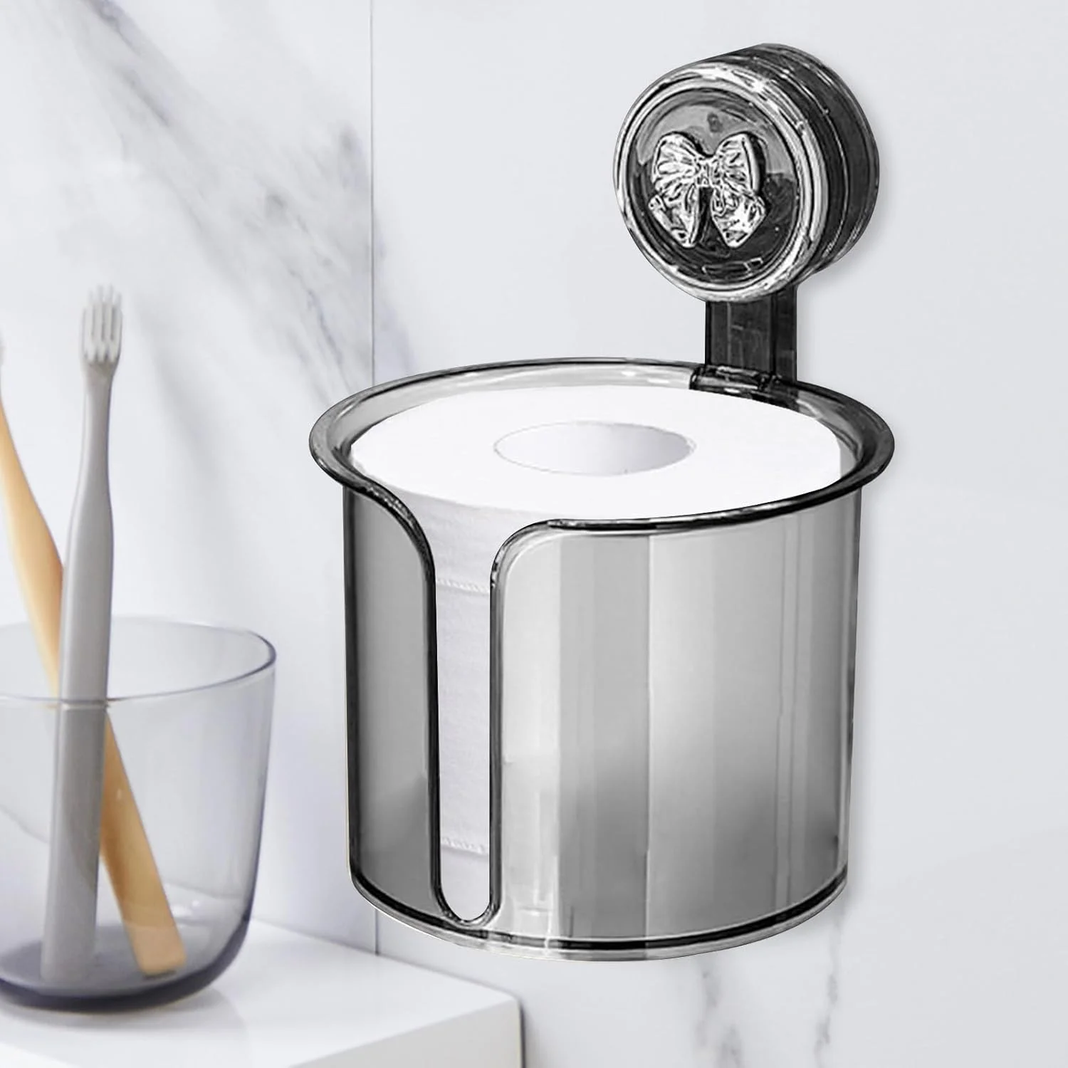 جا دستمال کاغذی توالت - جا دستمال توالت مکنده ای دیواری، جعبه پخش کننده رول دستمال کاغذی شفاف برای اتاق استراحت هتل، بالکن، آشپزخانه، سرویس بهداشتی