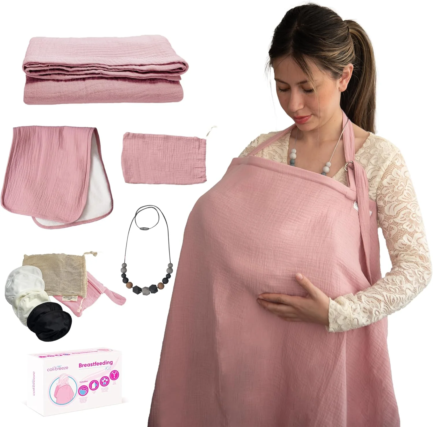 روپوش شیردهی Colibreeze - روپوش شیردهی موسلین - روپوش شیردهی برای مادران - روپوش شیردهی با حلقه - روپوش شیردهی برای مادر (رنگ سرخ)