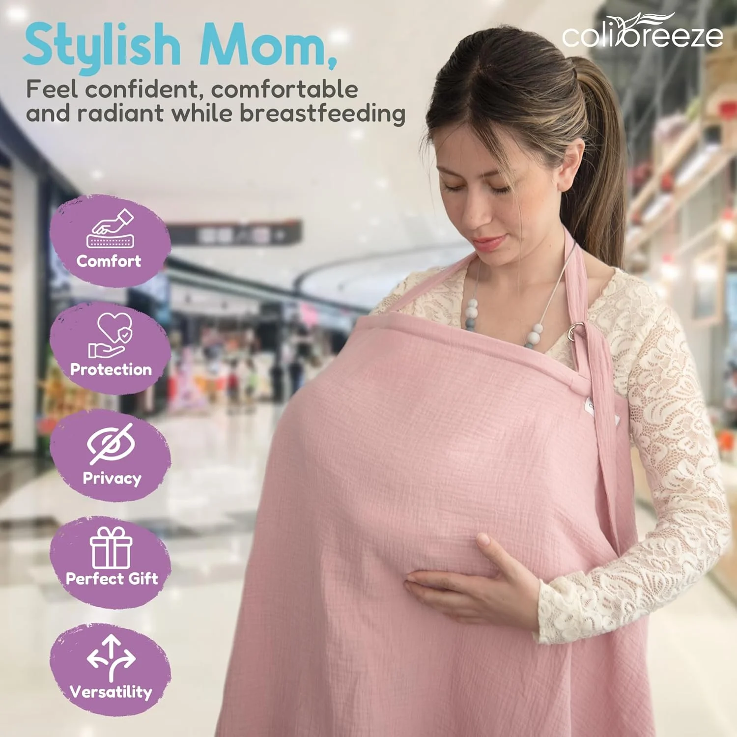 روپوش شیردهی Colibreeze - روپوش شیردهی موسلین - روپوش شیردهی برای مادران - روپوش شیردهی با حلقه - روپوش شیردهی برای مادر (رنگ سرخ)