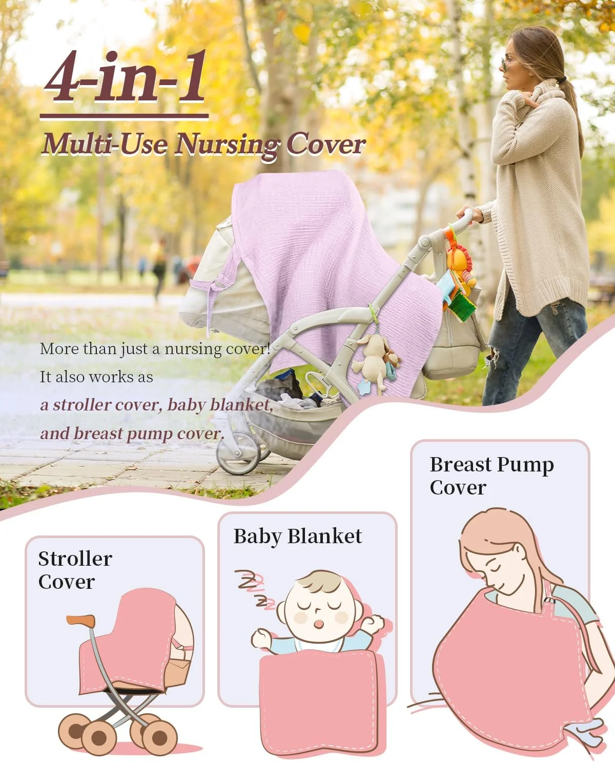 روپوش شیردهی موسلین KISSBOBO، پوشش شیردهی خصوصی، روپوش شیردهی 100% نخی و قابل تنفس، چند منظوره برای پیش بند شیردهی مادر (صورتی) روپوش شیردهی موسلین KISSBOBO، پوشش شیردهی خصوصی، روپوش شیردهی 100% نخی و قابل تنفس، چند منظوره برای پیش بند شیردهی مادر (صورتی)