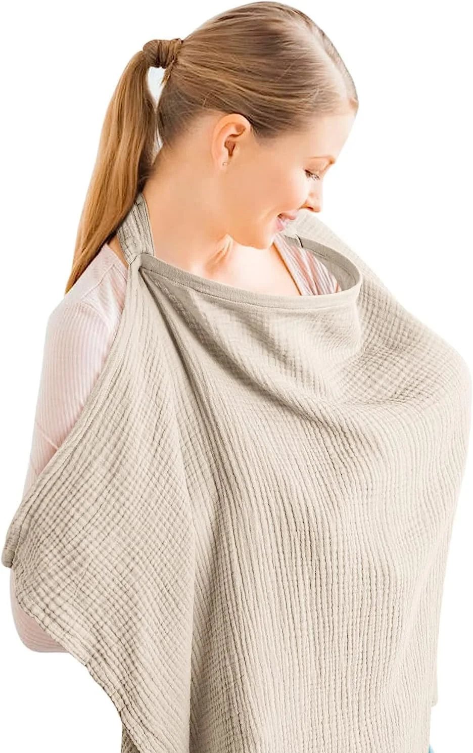 روپوش شیردهی موسلین خزنه برای شیردهی نوزاد، روپوش شیردهی نخی تنفسی با بند قابل تنظیم، پیش بند شیردهی چند منظوره پوشش کامل 360 درجه برای هدیه مادر (خاکی)