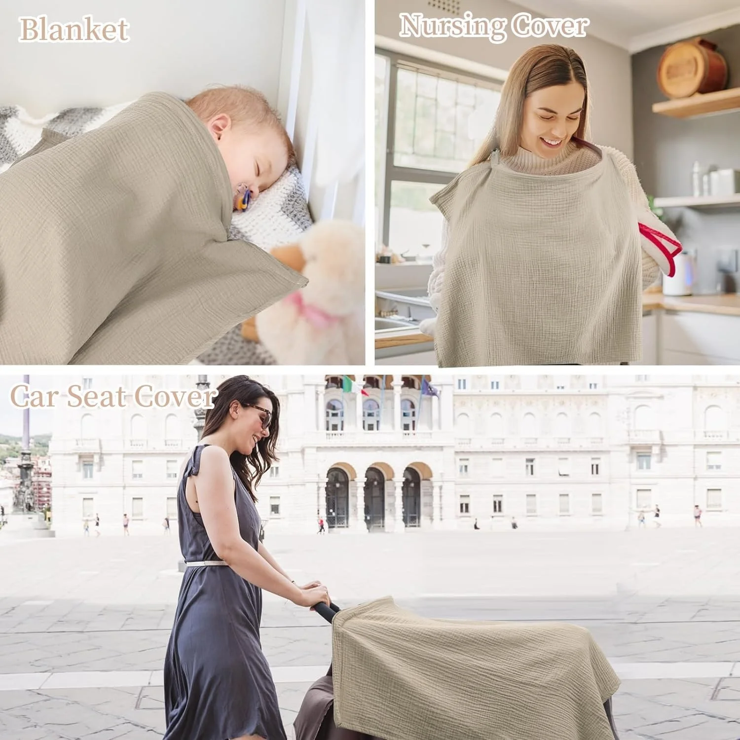 روپوش شیردهی موسلین خزنه برای شیردهی نوزاد، روپوش شیردهی نخی تنفسی با بند قابل تنظیم، پیش بند شیردهی چند منظوره پوشش کامل 360 درجه برای هدیه مادر (خاکی) روپوش شیردهی موسلین خزنه برای شیردهی نوزاد، روپوش شیردهی نخی تنفسی با بند قابل تنظیم، پیش بند شیردهی چند منظوره پوشش کامل 360 درجه برای هدیه مادر (خاکی)