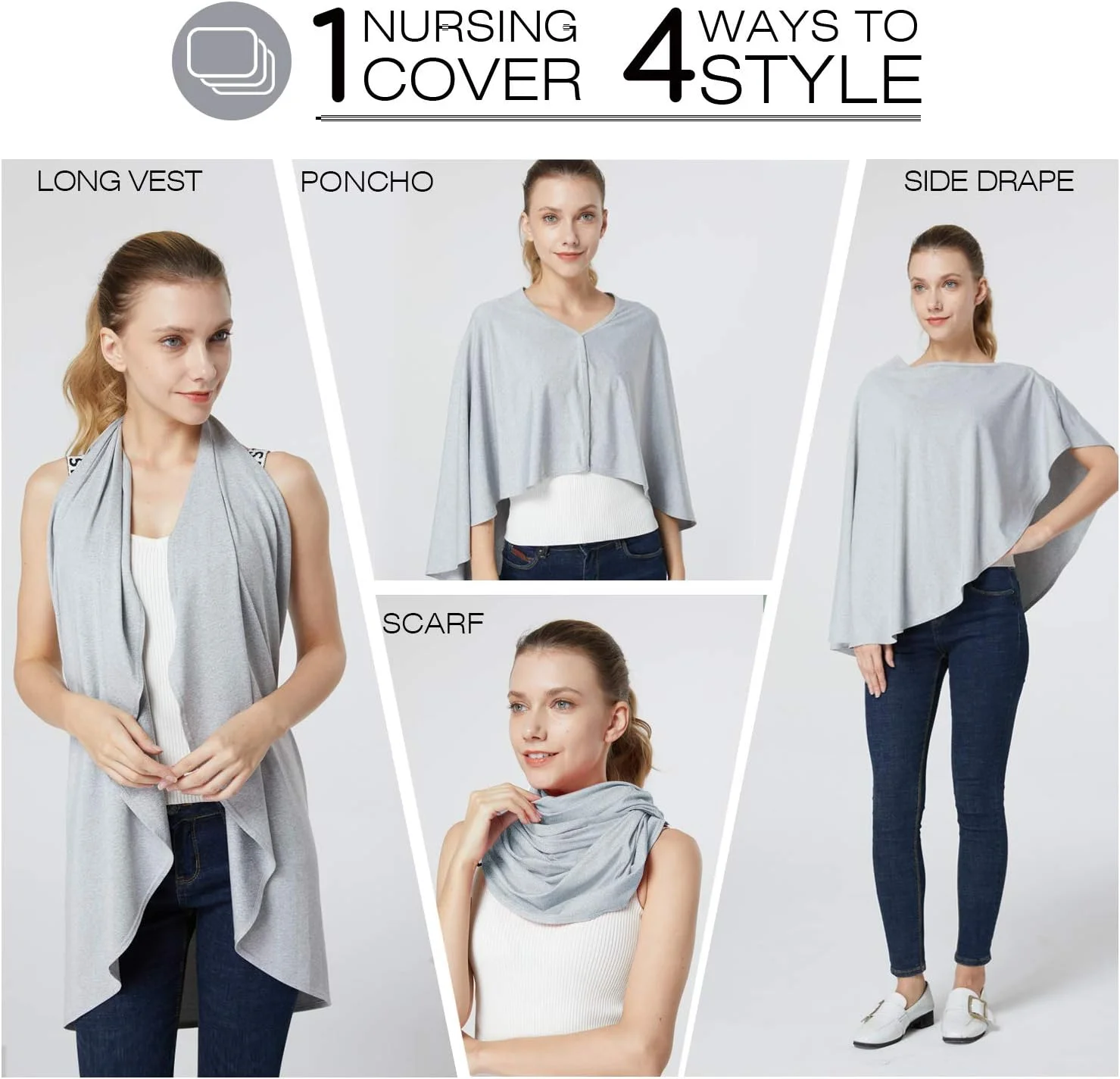 روپوش شیردهی و پانچو شیردهی کودک Kefee Kol، روکش شیردهی چند منظوره برای سایبان صندلی ماشین، روکش صندلی بلند، روکش کالسکه، روکش سبد خرید، شال شیردهی برای پسر و دختر (خاکستری) روپوش شیردهی و پانچو شیردهی کودک Kefee Kol، روکش شیردهی چند منظوره برای سایبان صندلی ماشین، روکش صندلی بلند، روکش کالسکه، روکش سبد خرید، شال شیردهی برای پسر و دختر (خاکستری)