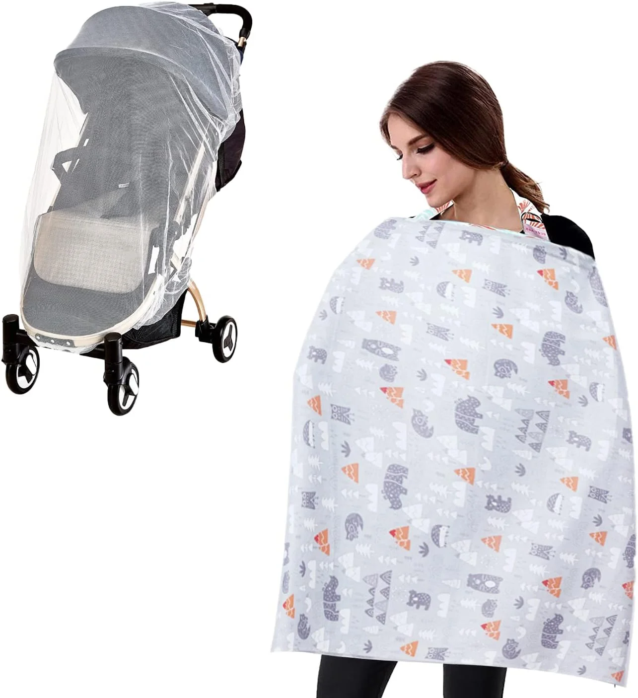 روپوش شیردهی JZS، پوشش شیردهی، پوشش کالسکه با توری گیپور، نخ سبک وزن، پنبه ای تنفس پذیر، پوشش شیردهی نوزاد با حریم خصوصی، روسری شیردهی با پوشش کامل و بند قابل تنظیم (خاکستری)