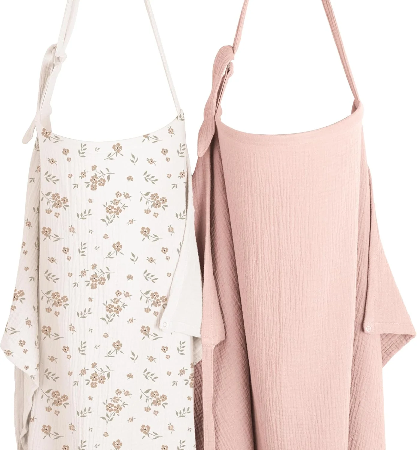روپوش شیردهی موسلین Konssy، بسته 2 عددی، پوشش شیردهی 100% نخی و قابل تنفس با حلقه سفت برای مادران، پیش بند شیردهی چند منظوره، سایبان صندلی ماشین (صورتی، شکوفه)