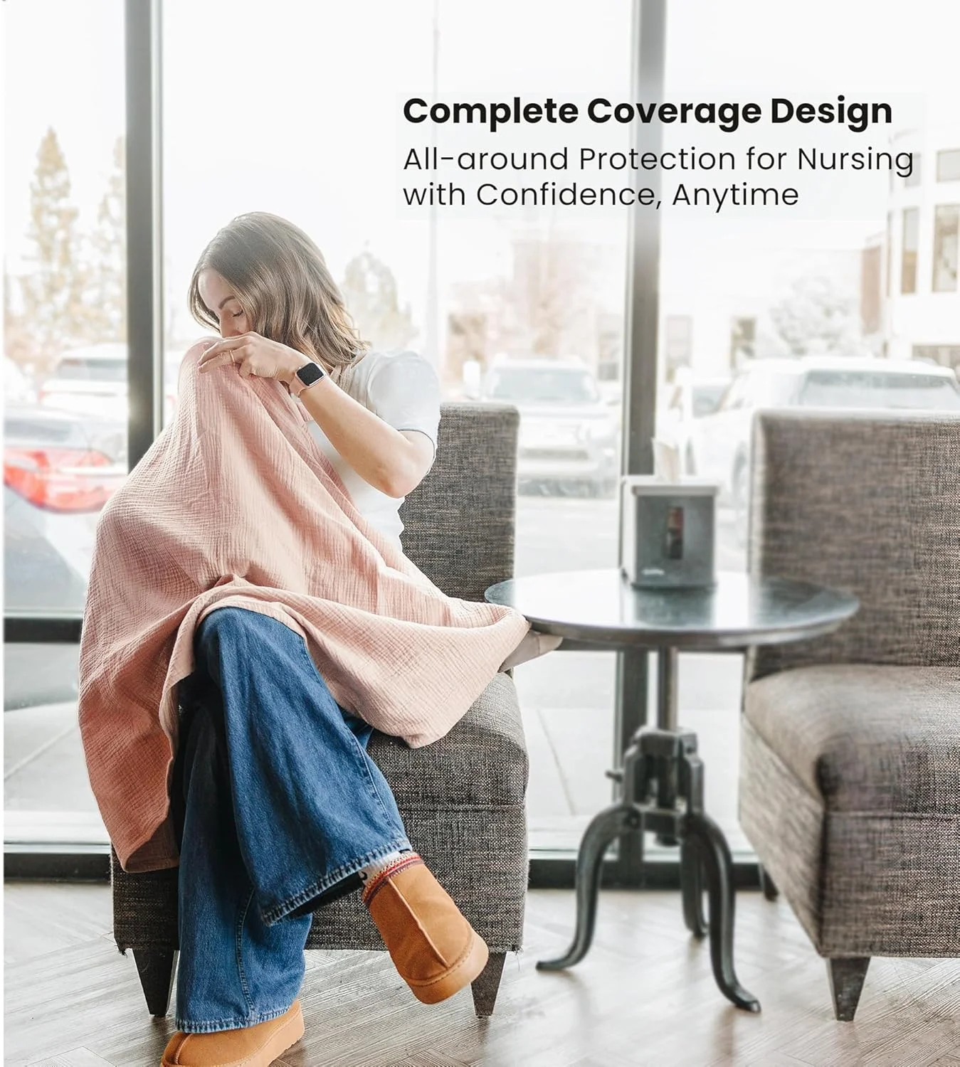 روپوش شیردهی موسلین Konssy، بسته 2 عددی، پوشش شیردهی 100% نخی و قابل تنفس با حلقه سفت برای مادران، پیش بند شیردهی چند منظوره، سایبان صندلی ماشین (صورتی، شکوفه)