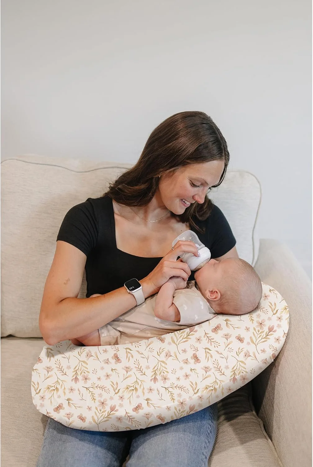 روکش بالش شیردهی Konssy، بسته 2 عددی، روکش شیردهی نرم و کشسان برای بالش های شیردهی، روکش بالش برای نوزادان دختر و پسر (بهار صورتی، صورتی)