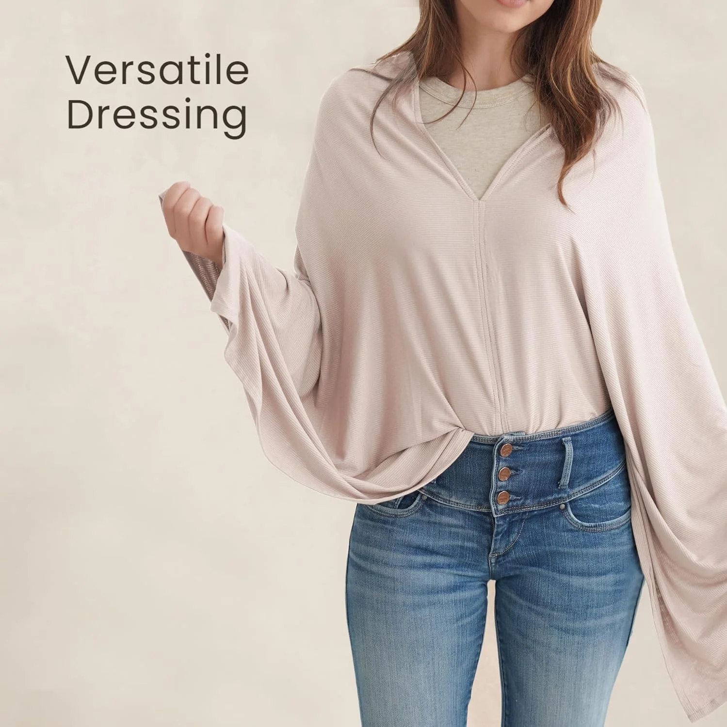 روپوش شیردهی بافتنی Konssy، پوشش شیردهی 360 درجه با قابلیت تنفس کامل و حفظ حریم خصوصی، سایبان چند منظوره صندلی ماشین (بژ گلگون)