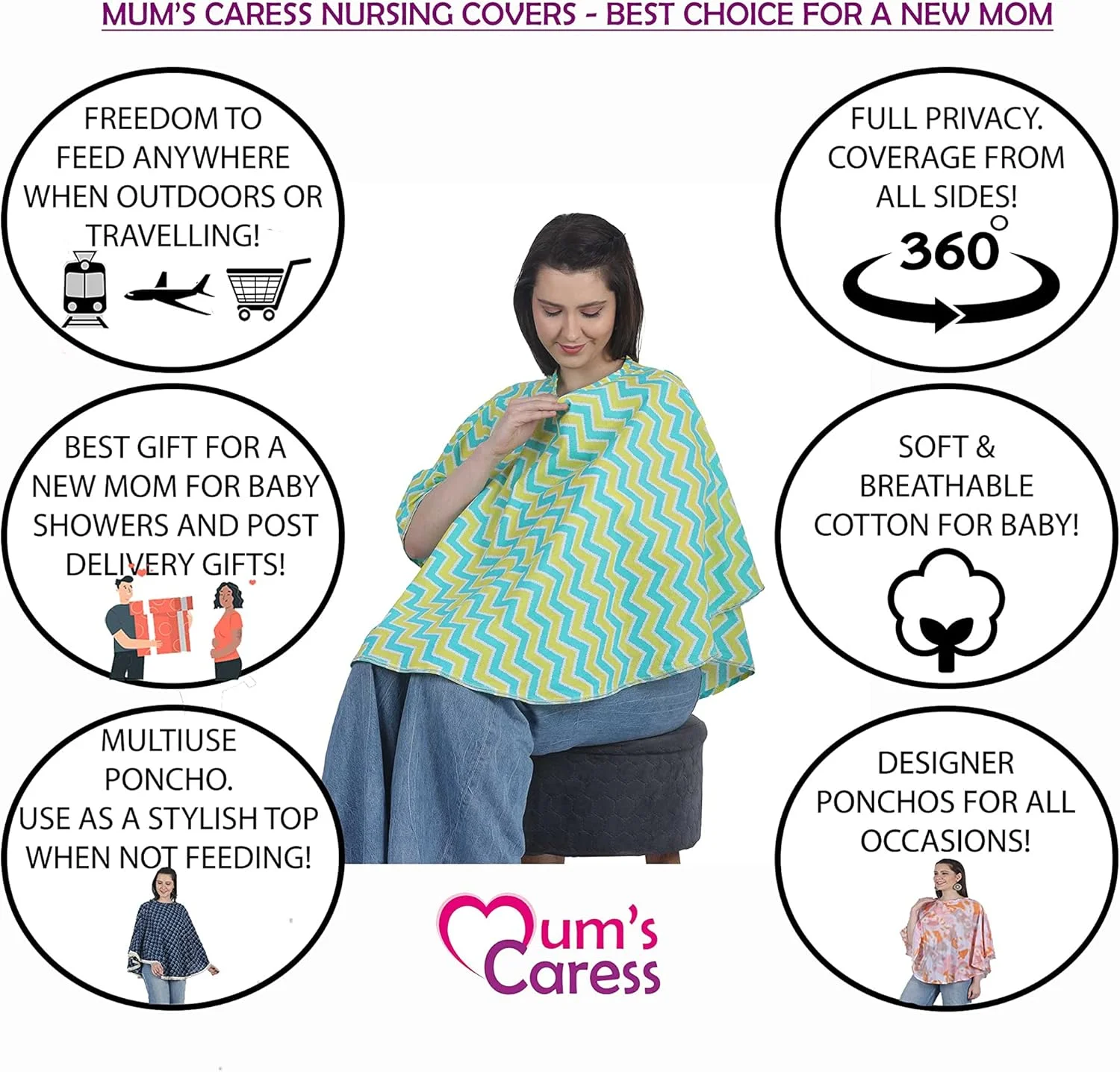پوشش شیردهی Mum's Caress، شال چند منظوره به سبک پانچو، پیش بند شیردهی نخی ظریف و قابل تنفس، مناسب برای دوران قبل و بعد از بارداری، طرح مثلث های آبی پوشش شیردهی Mum's Caress، شال چند منظوره به سبک پانچو، پیش بند شیردهی نخی ظریف و قابل تنفس، مناسب برای دوران قبل و بعد از بارداری، طرح مثلث های آبی