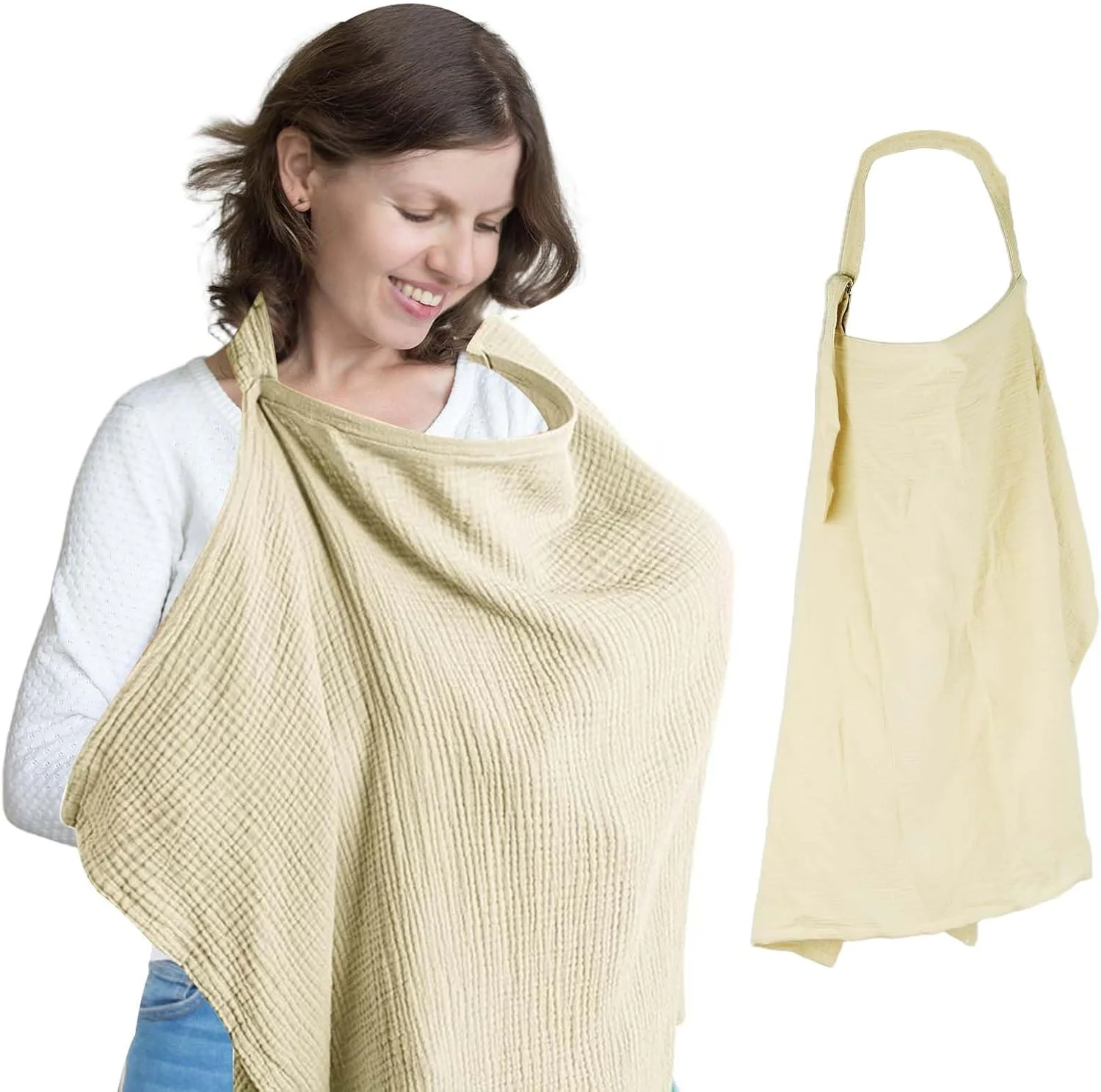 روپوش شیردهی برای شیردهی در حال حرکت، پیش بند شیردهی، 75 × 95 سانتی متر، روپوش شیردهی نوزاد، روپوش شیردهی نوزاد از جنس موسلین، تنفس پذیر، روپوش شیردهی نرم، روپوش شیردهی با حلقه سفت، روپوش شیردهی