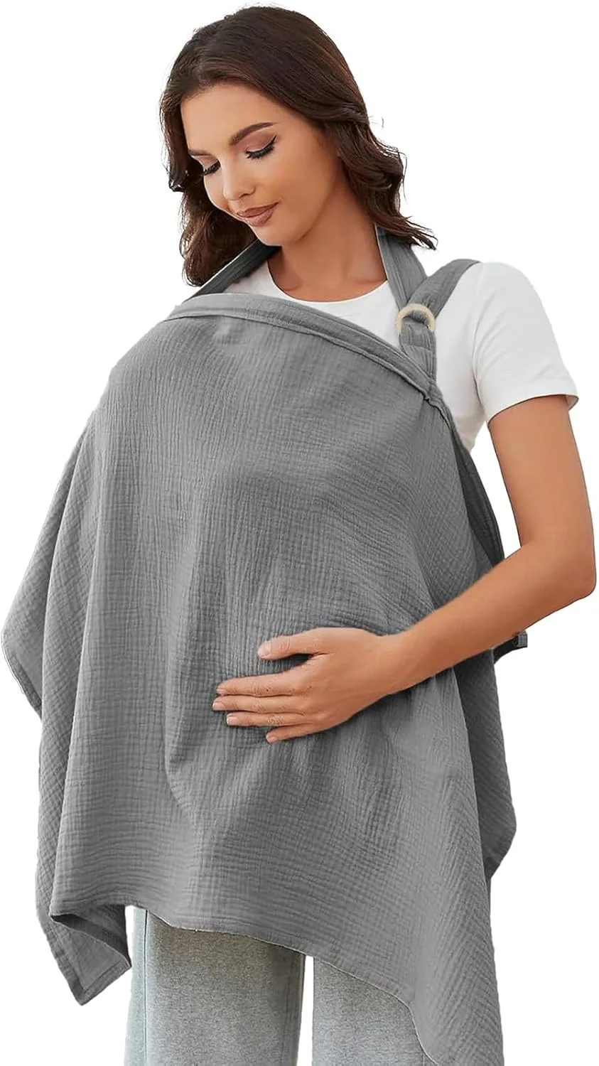 پتو شیردهی نخی، خاکستری، نرم و تنفس پذیر، روکش شیردهی دو طرفه برای مادر، محافظ حریم خصوصی 360 درجه، روکش های شیردهی نوزاد