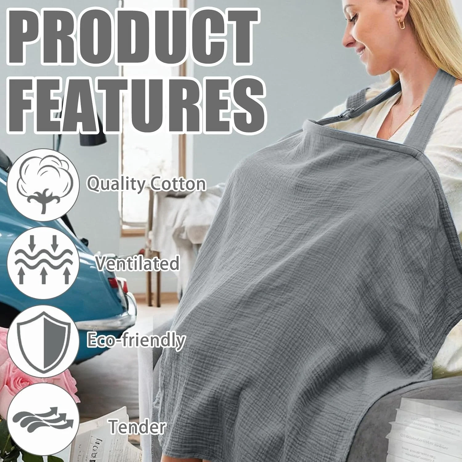 پتو شیردهی نخی، خاکستری، نرم و تنفس پذیر، روکش شیردهی دو طرفه برای مادر، محافظ حریم خصوصی 360 درجه، روکش های شیردهی نوزاد پتو شیردهی نخی، خاکستری، نرم و تنفس پذیر، روکش شیردهی دو طرفه برای مادر، محافظ حریم خصوصی 360 درجه، روکش های شیردهی نوزاد