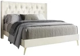 تخت خواب کارولین کامفینست با روکش مخملی مناسب اتاق خواب (بدون تشک) (بژ، 180x200 سانتی متر)