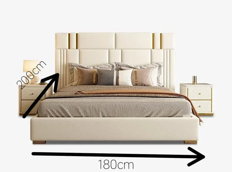 تخت خواب سایز بزرگ کامفینست، مستقیم از کارخانه، تاج تخت اختیاری، پایه فلزی سفید سبز، تخت خواب دو نفره، مبلمان اتاق خواب لوکس و ساده، طراحی 180cmX200cm