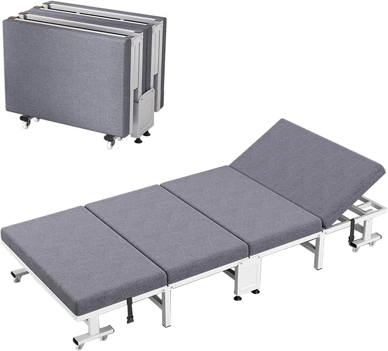 تخت تاشو مهمان CEIEVER، تخت تاشو قابل حمل با تنظیم پشتی 6 حالته، تخت خواب یک نفره متحرک با چرخ های 360 درجه، تخت تاشو با تشک برای خانه، دفتر، کمپینگ، RBF-E+CD5F6