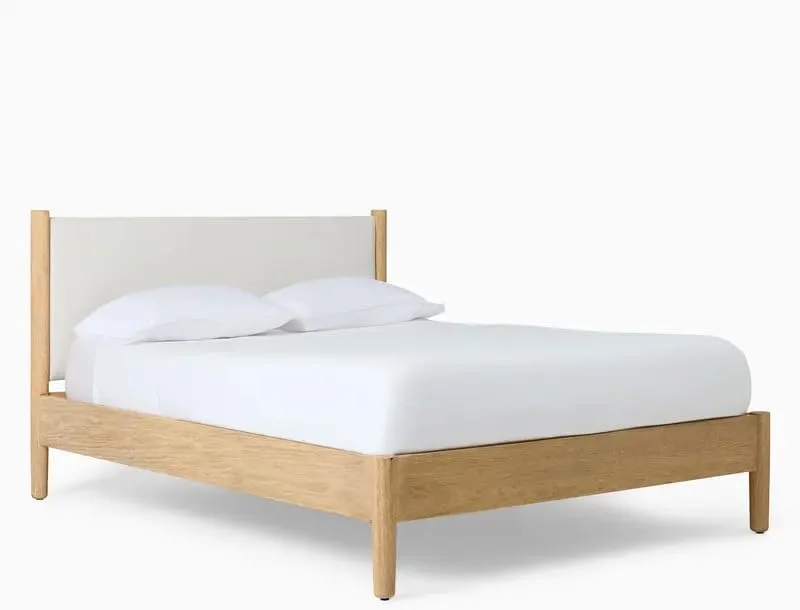 تخت خواب چوبی کلاسیک، تاج تخت روکش دار با قاب چوبی بلوط، تخت یک نفره سایز 120x200، تخت سفارشی HOC، تخت پایه سکویی (120x200)