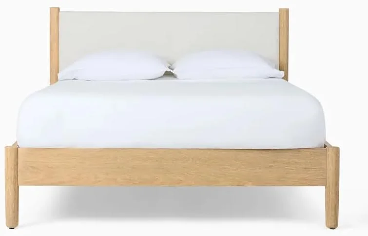 تخت خواب چوبی کلاسیک، تاج تخت روکش دار با قاب چوبی بلوط، تخت یک نفره سایز 120x200، تخت سفارشی HOC، تخت پایه سکویی (120x200)