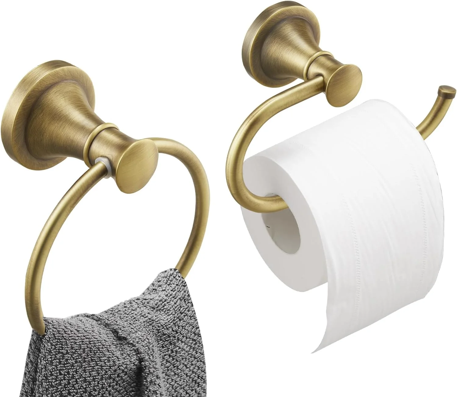 ست حلقه حوله و جا دستمال توالت برنجی عتیقه Hoimpro، ست 2 عددی لوازم جانبی سخت افزاری حمام، جا دستمال کاغذی رولی توالت، میله حوله دستی، قفسه حوله لوازم جانبی RV، فولاد ضد زنگ Sus304، نصب دیواری