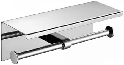 جا دستمال کاغذی دو قلو LSWYYP، جا رولی دستمال توالت استیل ضد زنگ با قفسه، جا دستمال کاغذی دیواری برای قفسه تلفن همراه حمام، نقره ای برس خورده