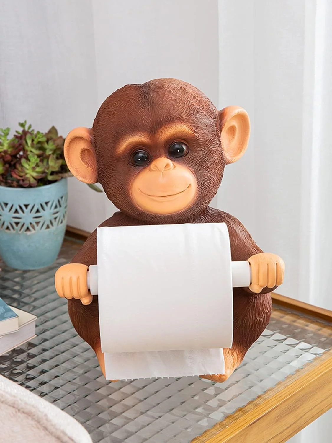 جا دستمال کاغذی طرح میمون، قابل نصب روی دیوار، ایستاده، دکوری برای نگهداری دستمال کاغذی، مناسب منزل، اداره، حمام، دکوری حیوانات