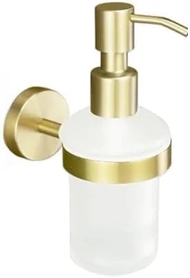 ست لوازم جانبی حمام طلایی برس خورده شامل میله حوله، جا دستمال توالت، آویز حوله و قلاب لباس (با جا مایع دستشویی)