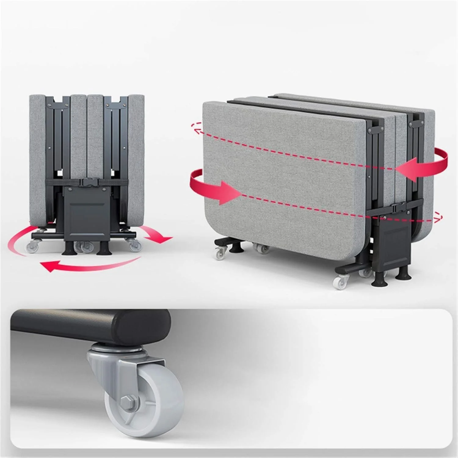 تخت مهمان تاشو ممتاز دیپ اسلیپ - تخت خواب یک نفره قابل حمل 4 تایی با طراحی اسفنجی سفت، چرخ های جهانی، قاب فلزی سنگین و پشتی سر قابل تنظیم اندازه: 190x80 سانتی متر