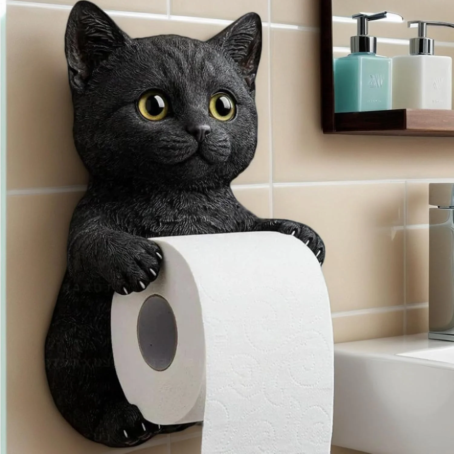 جا دستمال کاغذی توالت دیواری، جا رولی دستمال کاغذی توالت رزینی طرح گربه، آویز پخش کننده رول دستمال کاغذی حیوانات بامزه برای دکوراسیون منزل، حمام، آشپزخانه، سرویس بهداشتی، خوابگاه