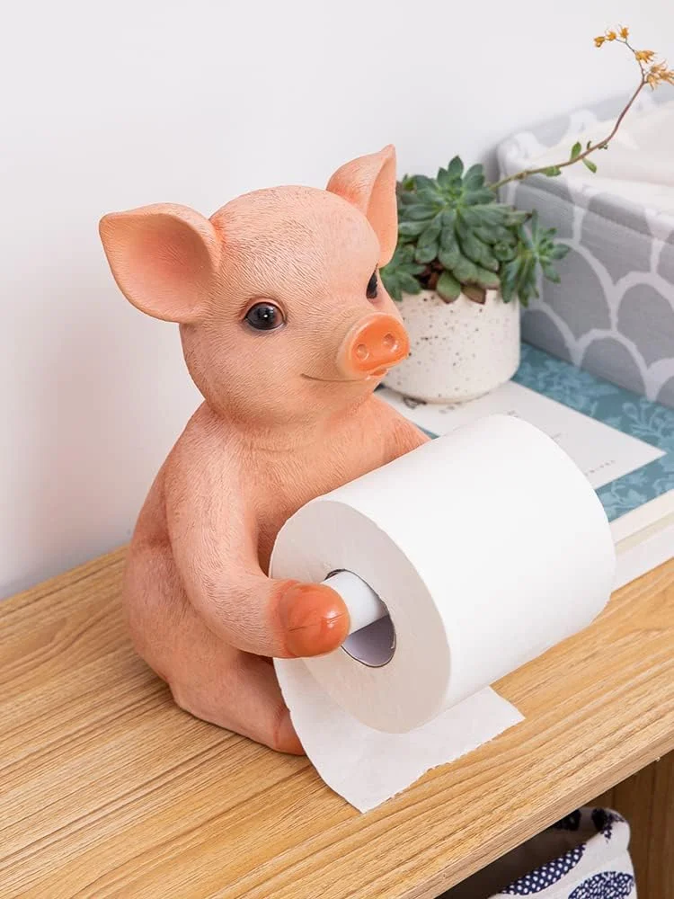 جا دستمال کاغذی طرح خوک، قابل نصب روی دیوار، ایستاده، دکوری برای نگهداری دستمال کاغذی، مناسب منزل، دفتر کار، حمام، دکوری حیوانات