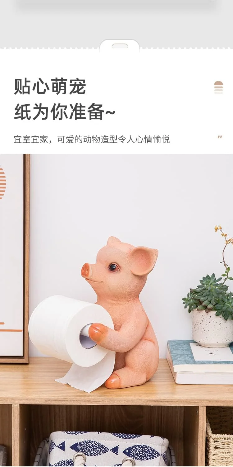 جا دستمال کاغذی طرح خوک، قابل نصب روی دیوار، ایستاده، دکوری برای نگهداری دستمال کاغذی، مناسب منزل، دفتر کار، حمام، دکوری حیوانات