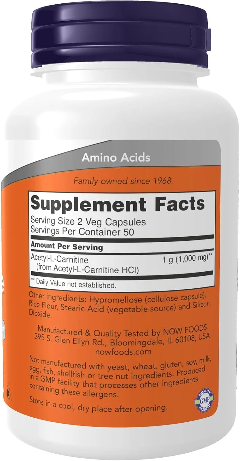 NOW Foods استیل ال-کارنیتین - 500 میلی گرم، 100 کپسول NOW Foods استیل ال-کارنیتین - 500 میلی گرم، 100 کپسول