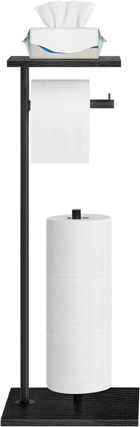 جا دستمال توالت ناندای ایستاده با قفسه بالایی برای نگهداری رول/تلفن/مجله، جا دستمال کاغذی و نگهدارنده برای حمام با صفحه گرد