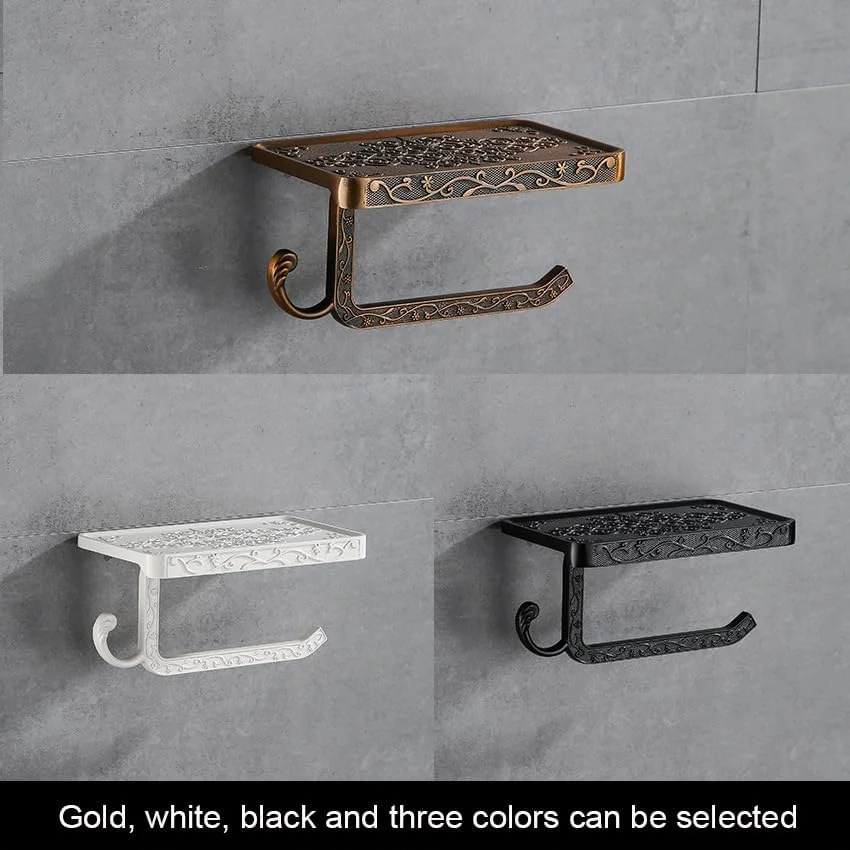 جا دستمال کاغذی رولی نامزی مدل وینتیج با قفسه، نگهدارنده دستمال توالت، نصب دیواری آلومینیومی، مشکی