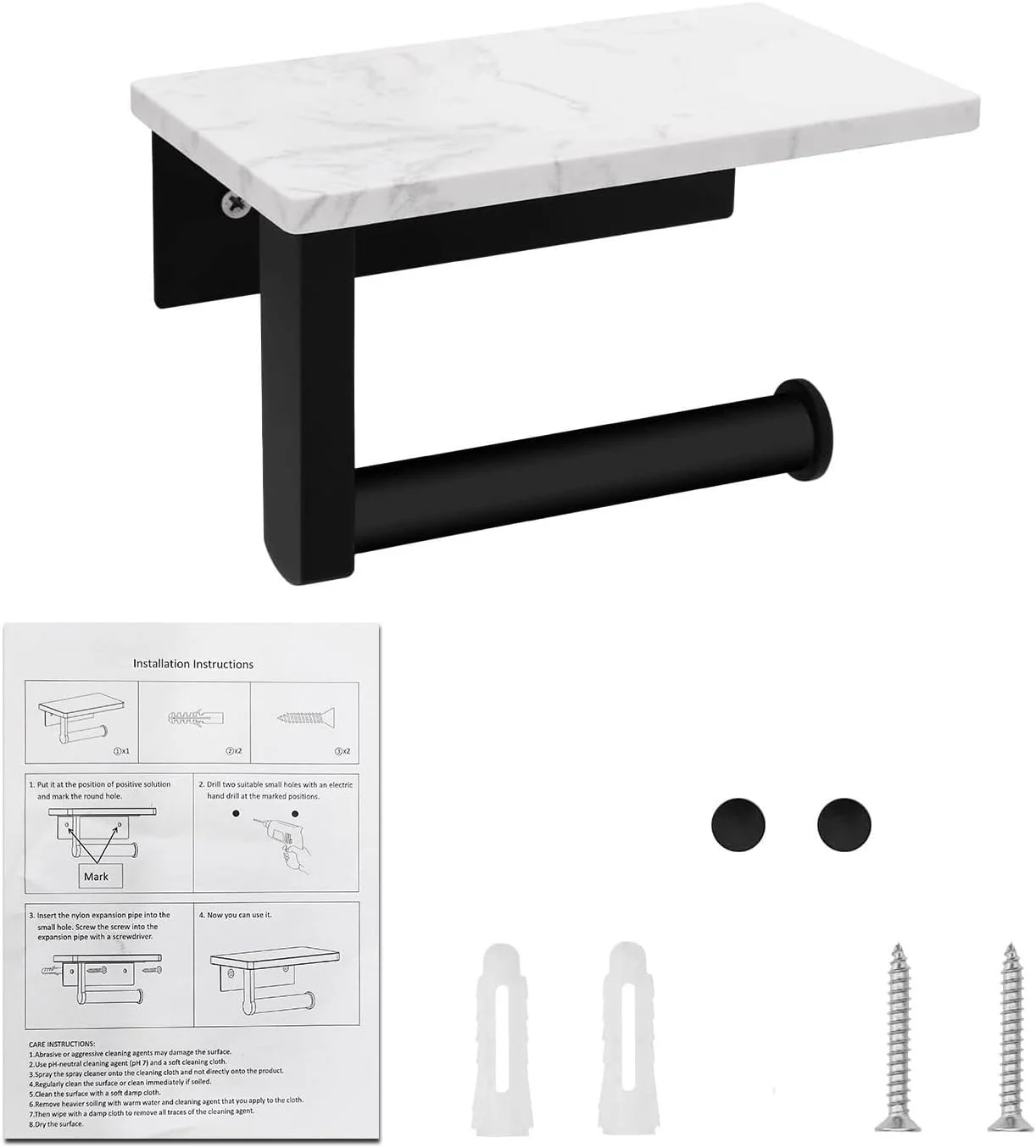 جا دستمال کاغذی توالت Namzi با قفسه مرمری، نصب دیواری استیل ضد زنگ برای سرویس بهداشتی، سفید