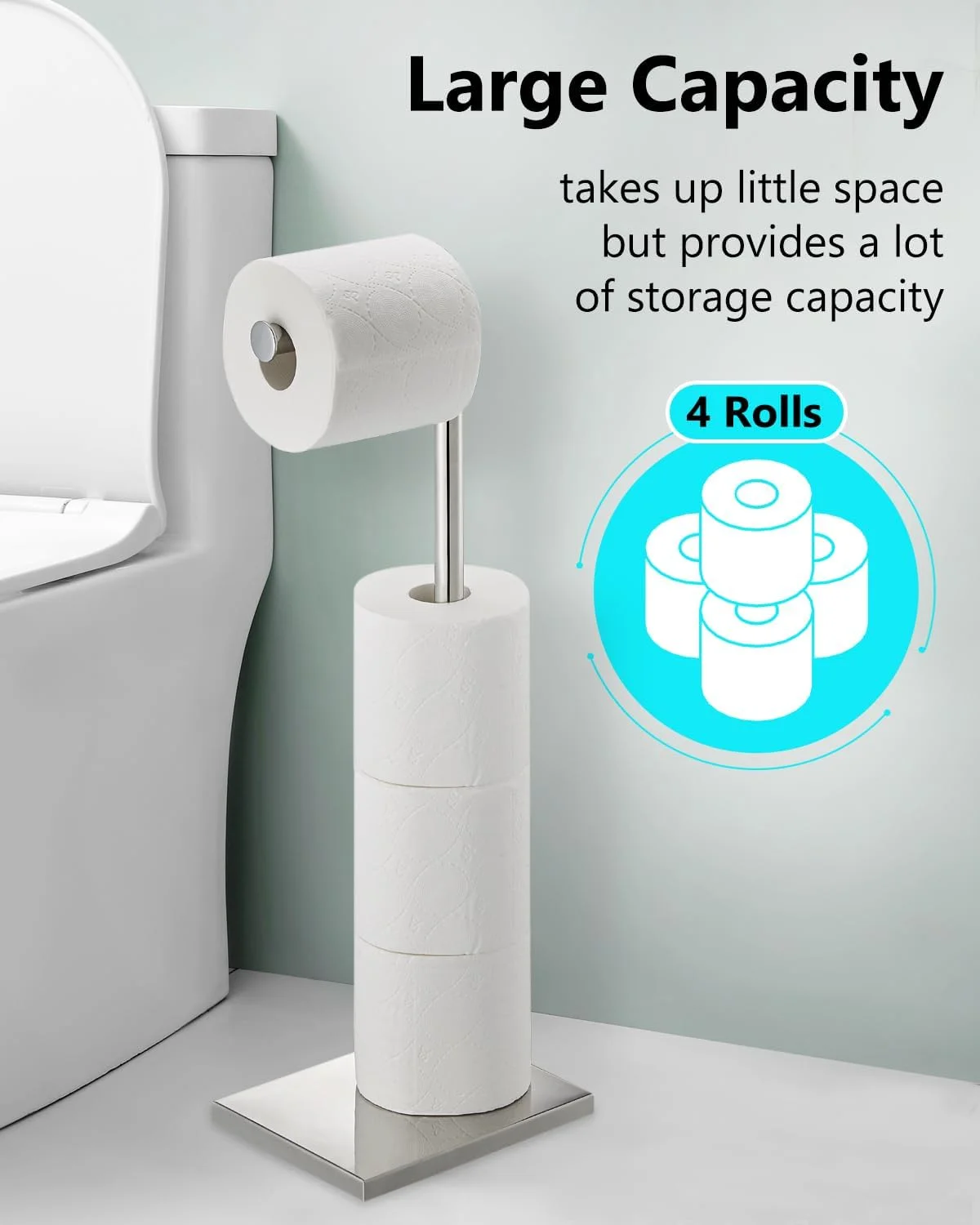 پایه نگهدارنده دستمال توالت Naturous با جای دستمال اضافی، استیل ضد زنگ، ایستاده برای حمام