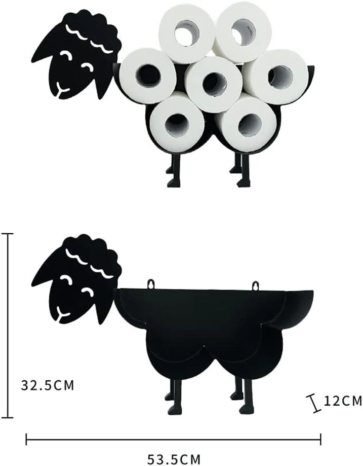 جای دستمال کاغذی طرح گوسفند نیوسز، دکوری بامزه و مشکی رنگ، مناسب برای نگهداری دستمال کاغذی در حمام، آشپزخانه و سرویس بهداشتی، ظرفیت 7 رول