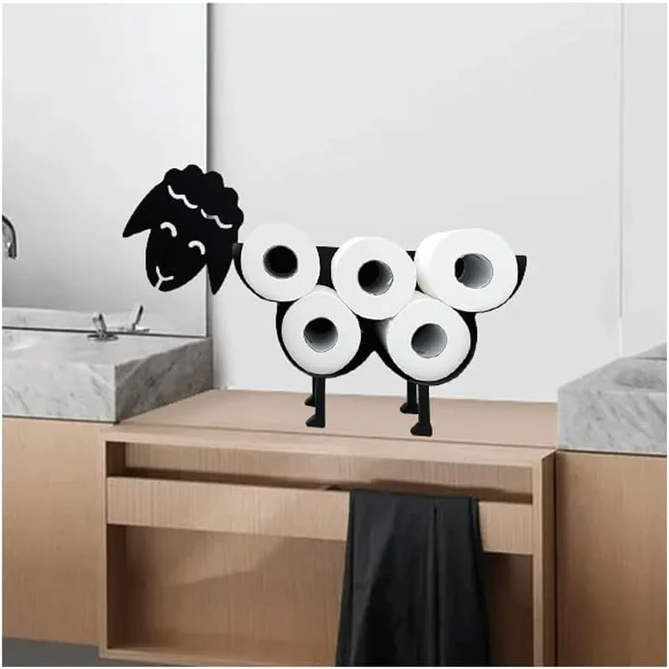 جای دستمال کاغذی طرح گوسفند نیوسز، دکوری بامزه و مشکی رنگ، مناسب برای نگهداری دستمال کاغذی در حمام، آشپزخانه و سرویس بهداشتی، ظرفیت 7 رول