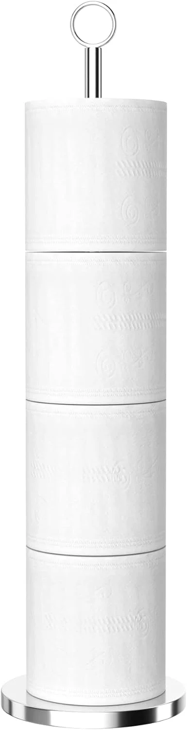 پایه نگهدارنده دستمال توالت niffgaff (دارای عملکرد ذخیره سازی)، پایه استیل ضد زنگ ایستاده برای نگهداری رول های اضافی دستمال توالت حمام و سرویس بهداشتی